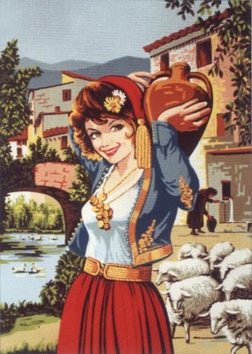 Art 1833C γυναίκα με παραδοσιακή φορεσιά και στάμνα
